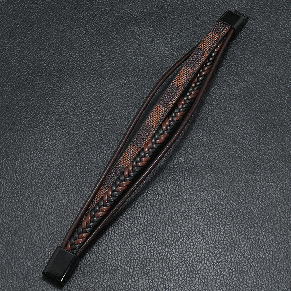 Men's Braided Leather Bracelet Woven Design