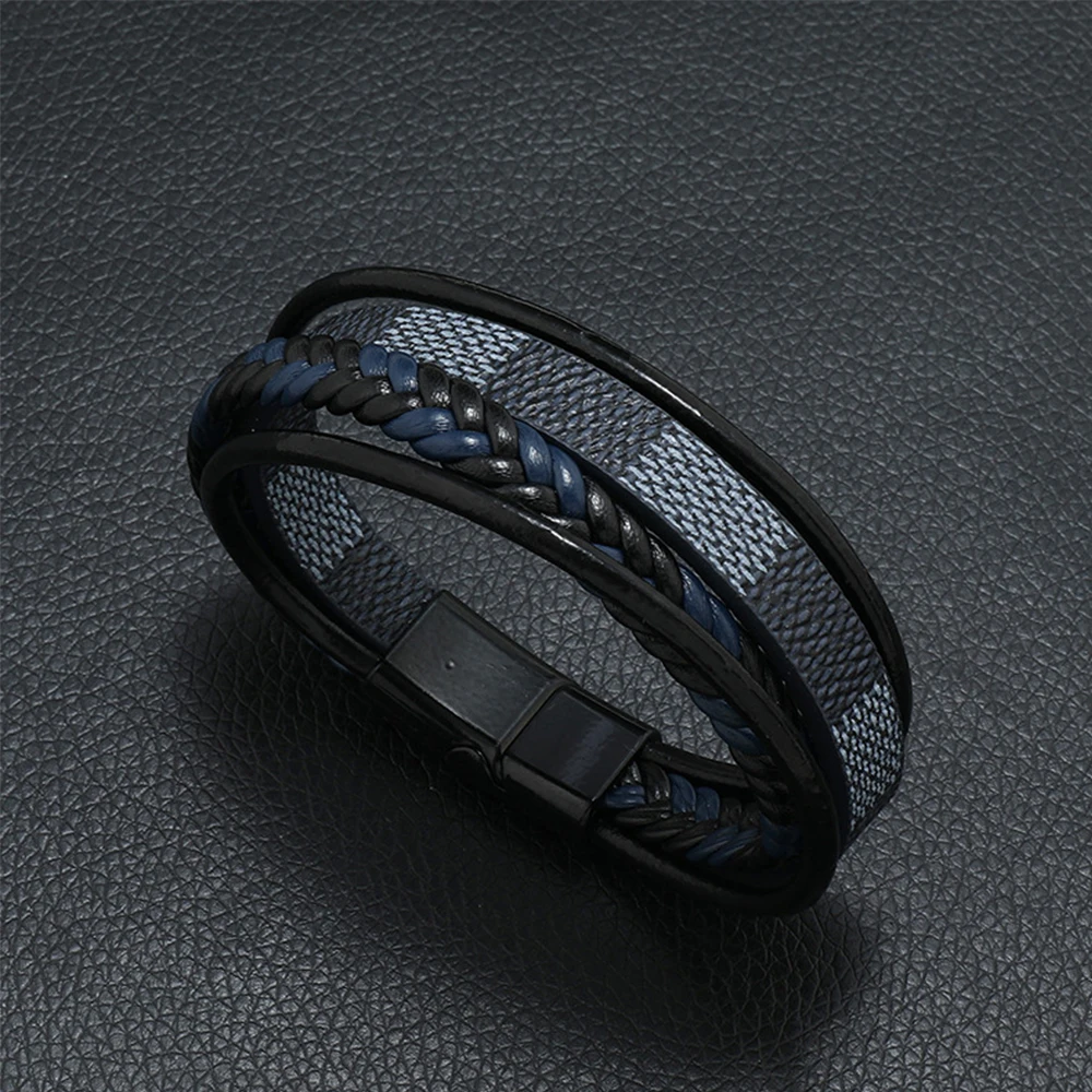 Men's Braided Leather Bracelet Woven Design
