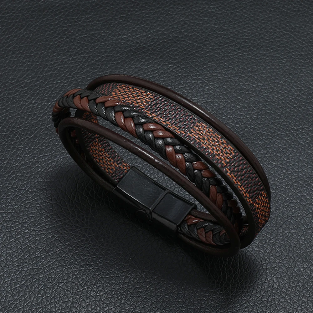 Men's Braided Leather Bracelet Woven Design