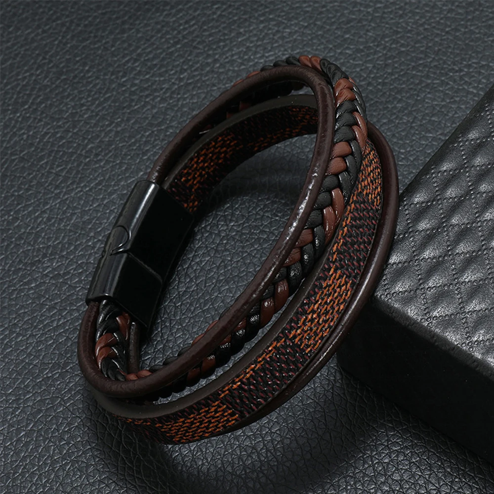 Men's Braided Leather Bracelet Woven Design
