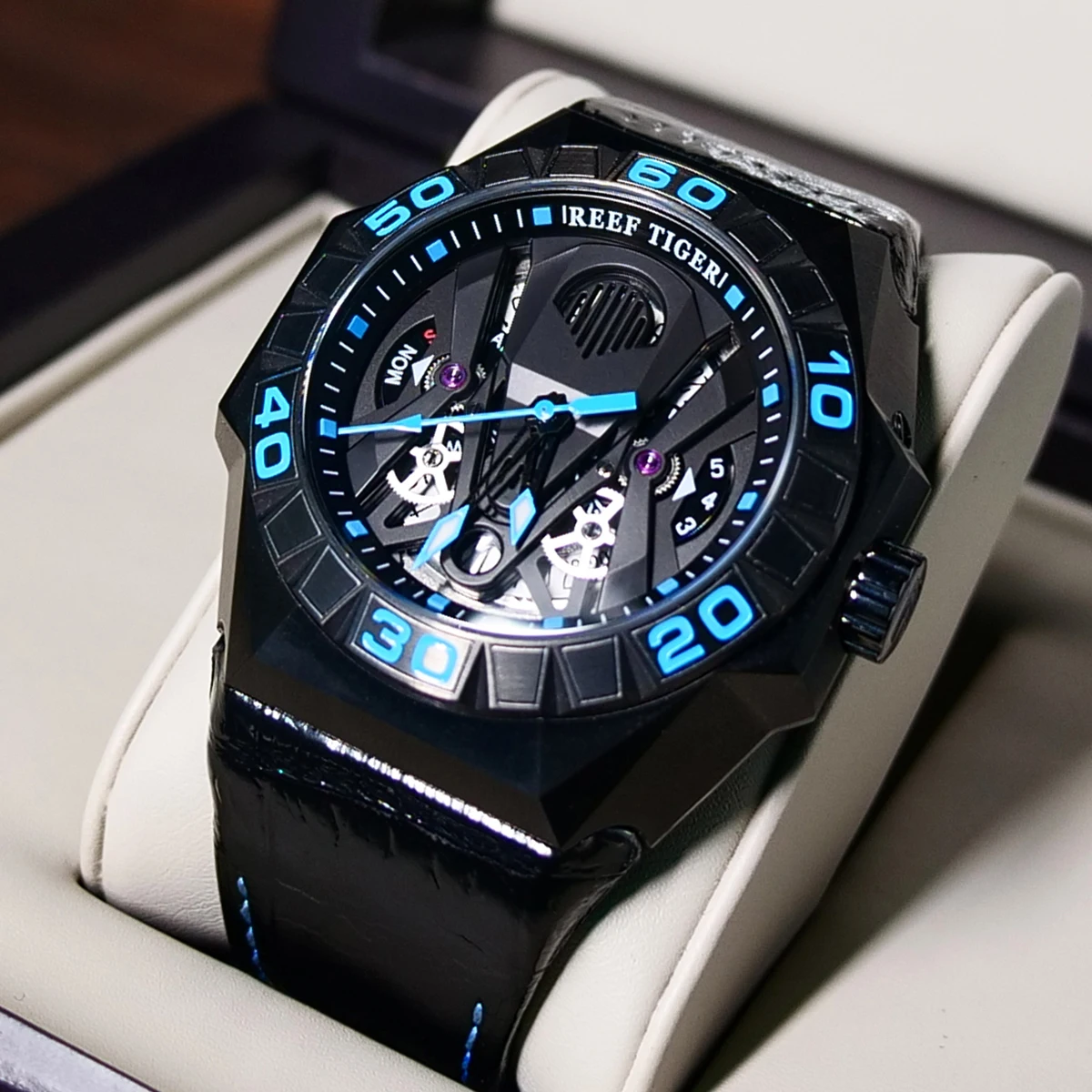Reef Tiger Black Shark Skeleton Automatic Watch