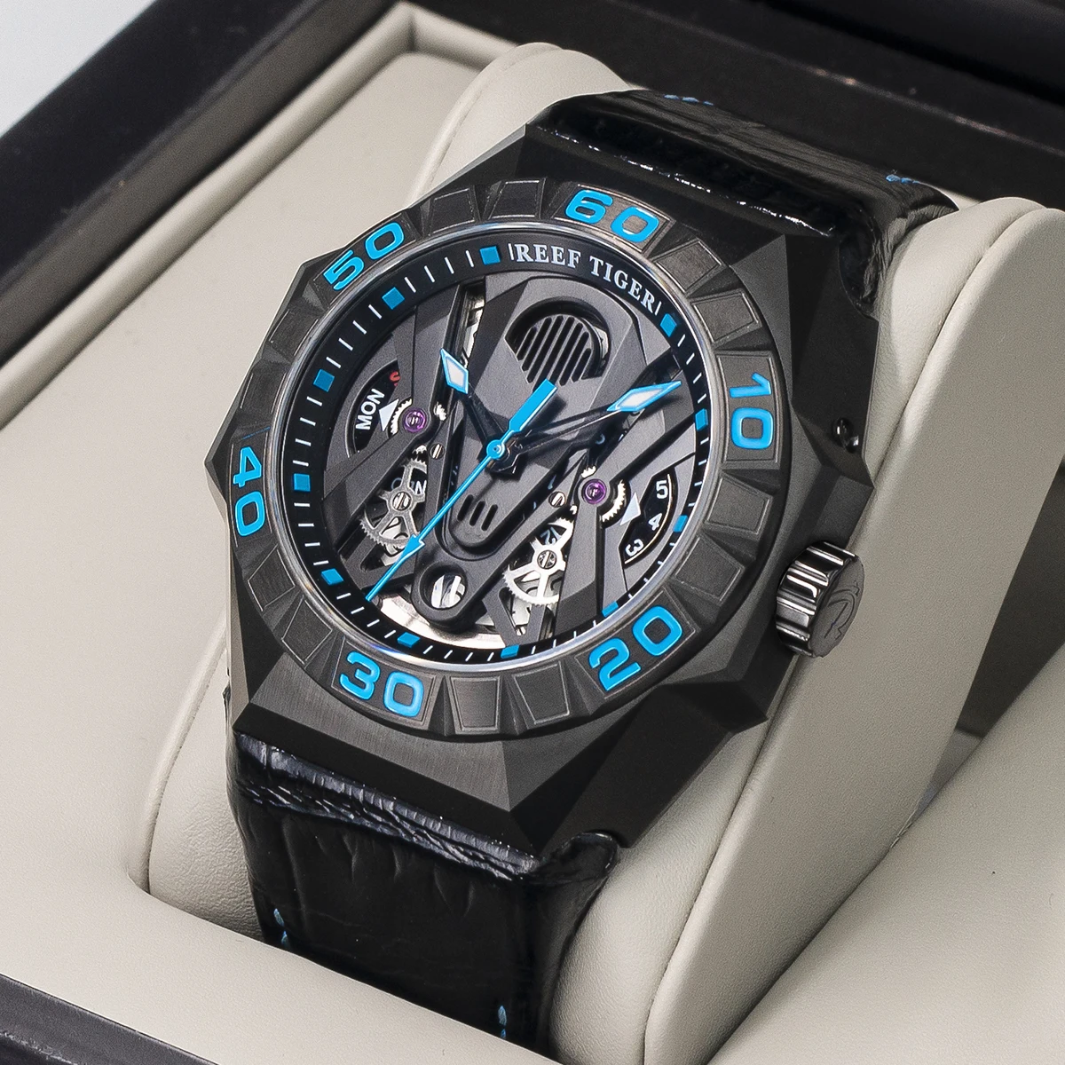 Reef Tiger Black Shark Skeleton Automatic Watch
