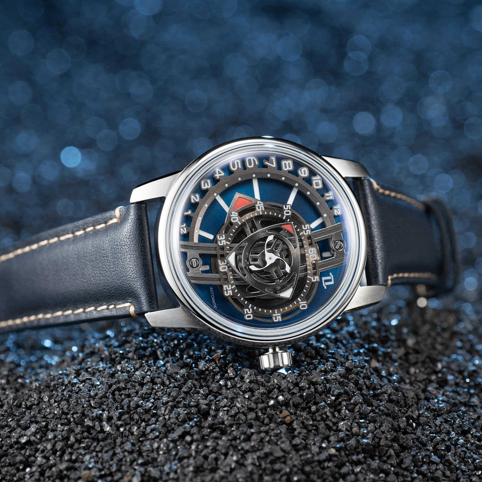 OBLVLO Men's Carbon Rotor Dial Watch