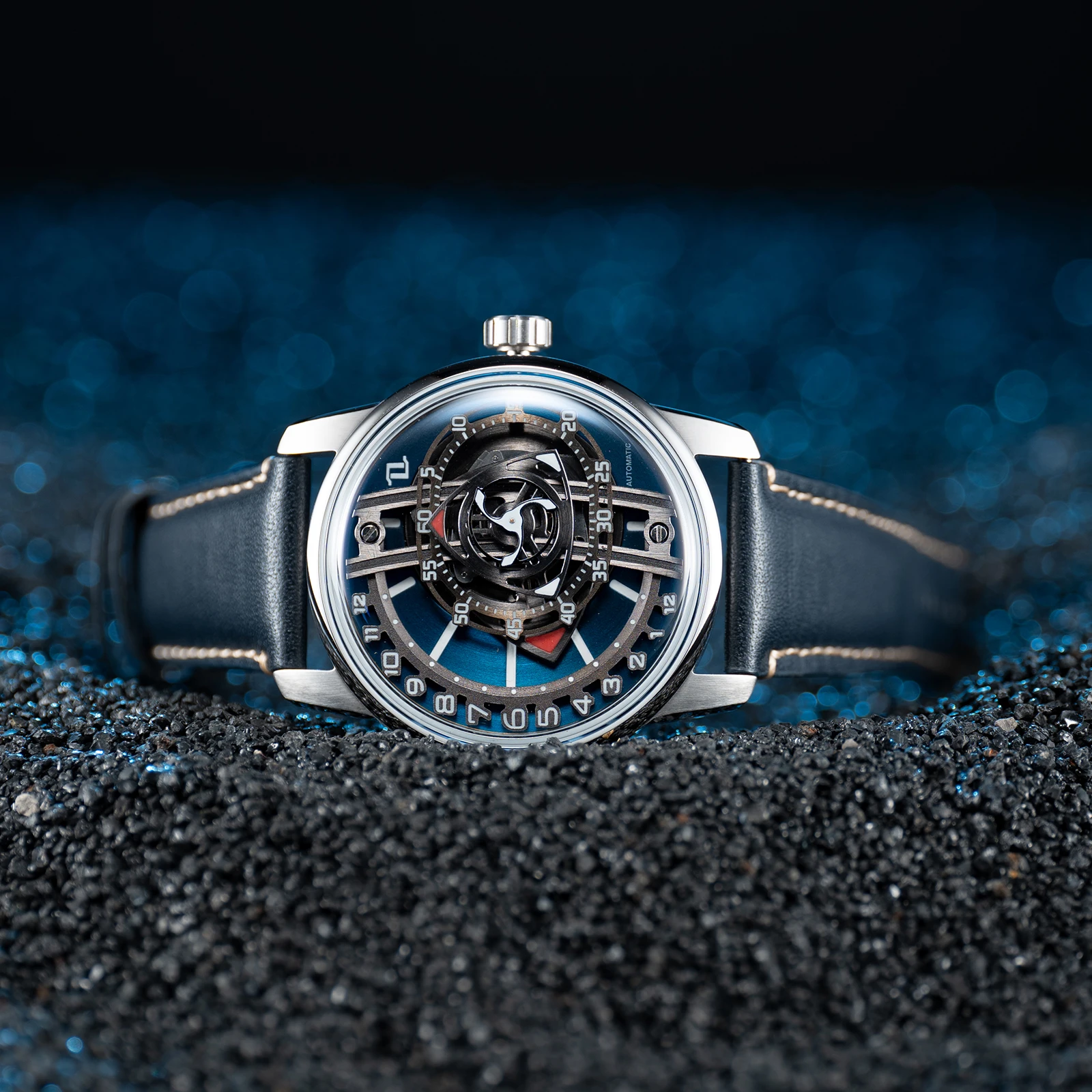 OBLVLO Men's Carbon Rotor Dial Watch