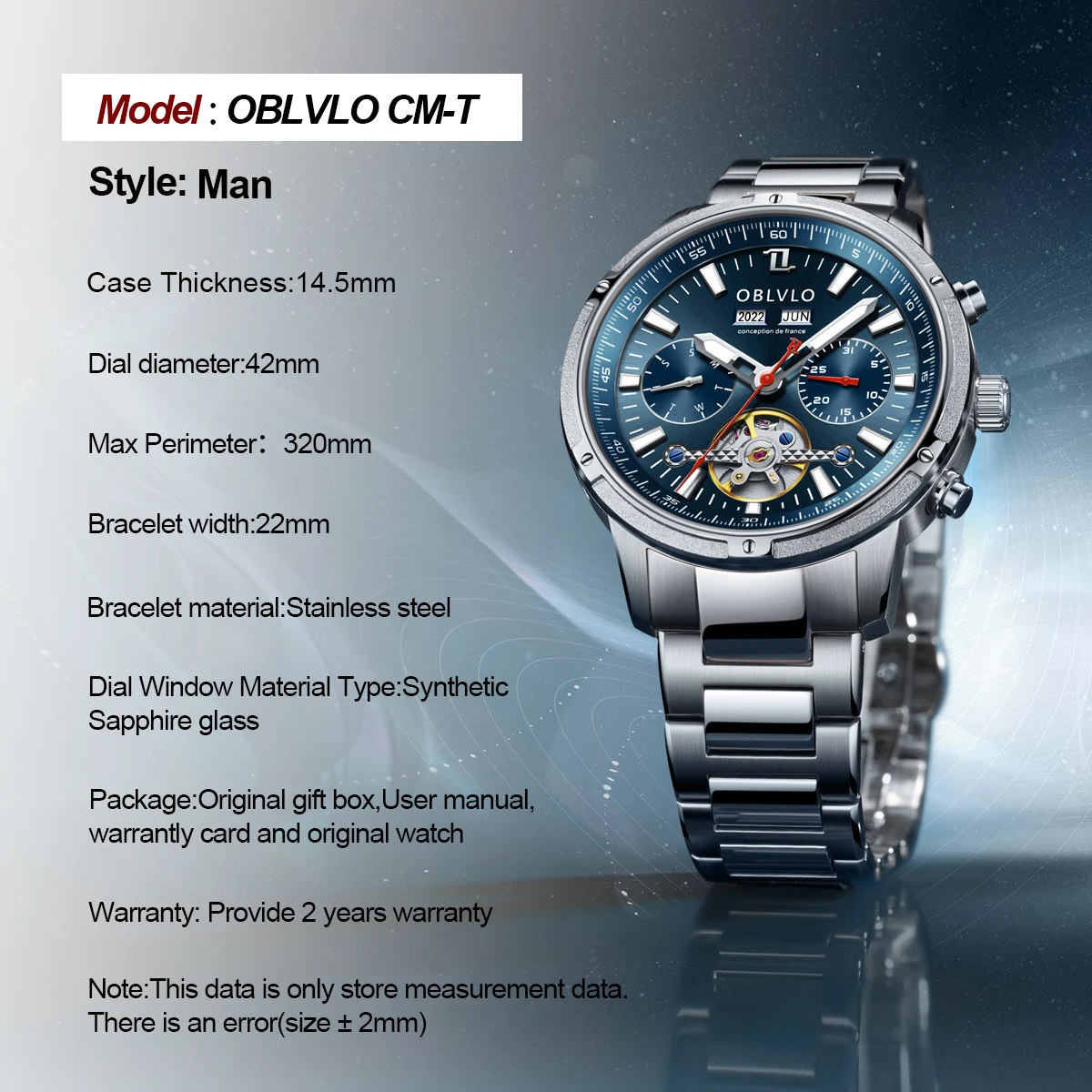 OBLVLO Men’s Automatic Tourbillon Watch