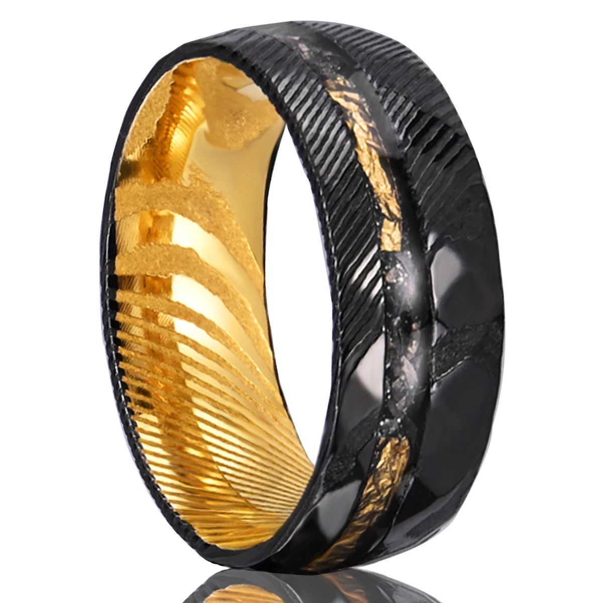 Black Hammered Damascus Steel Men’s Ring