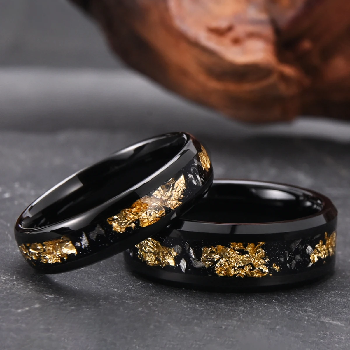 Black Tungsten Carbide Wedding Band 8mm 6mm