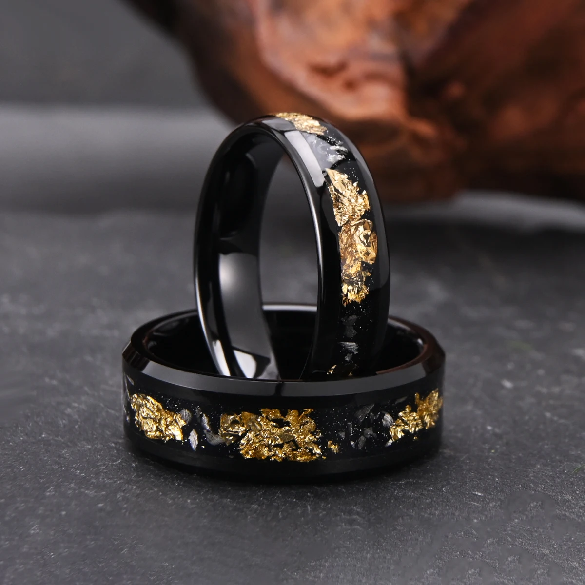 Black Tungsten Carbide Wedding Band 8mm 6mm