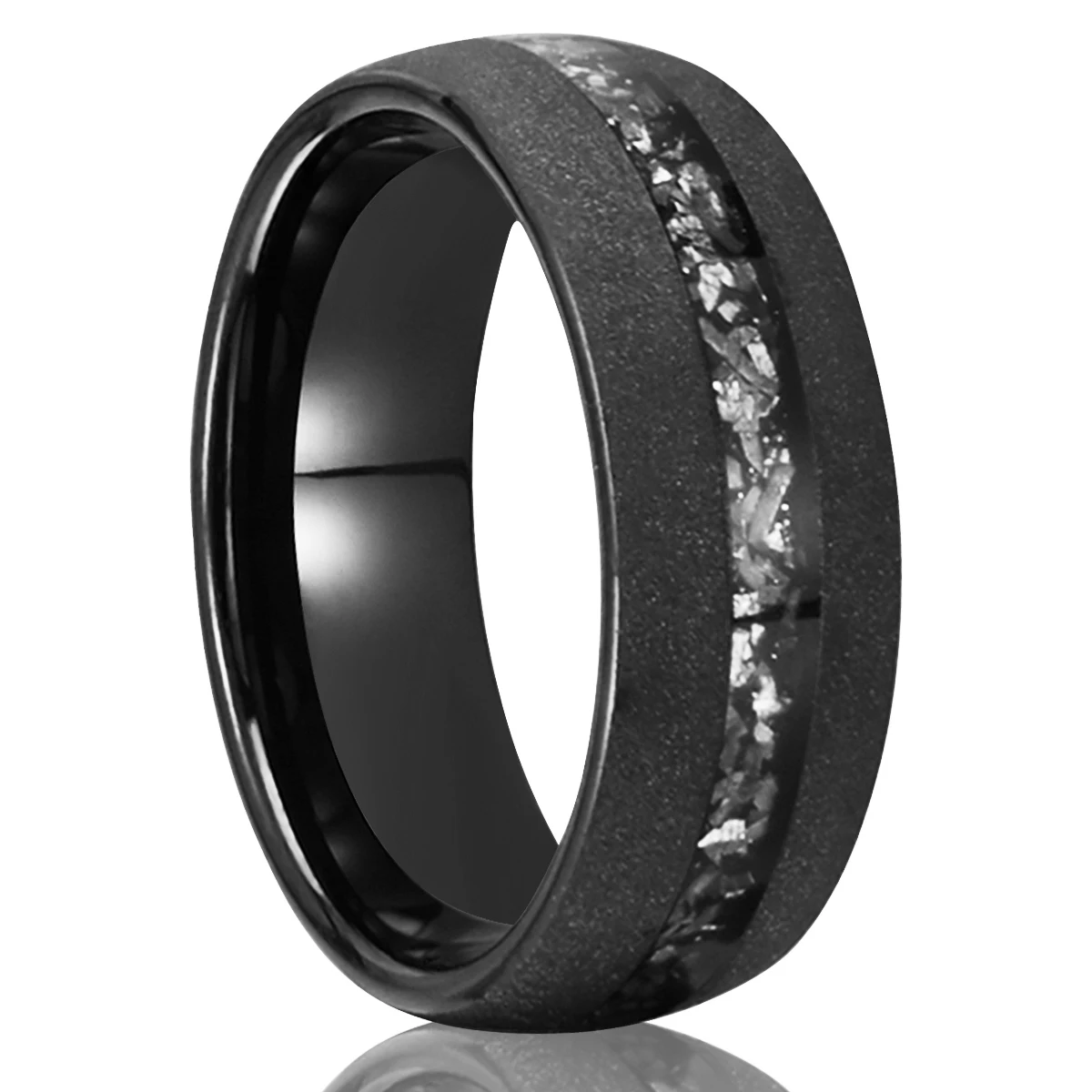 Black Sandblasted Meteorite Tungsten Ring