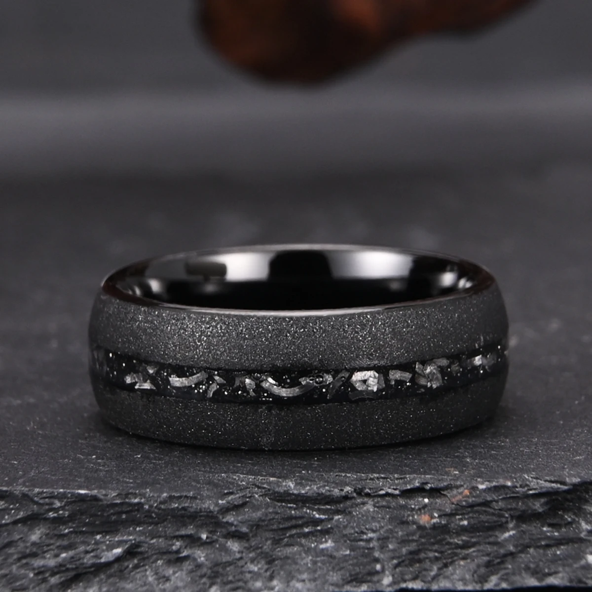 Black Sandblasted Meteorite Tungsten Ring