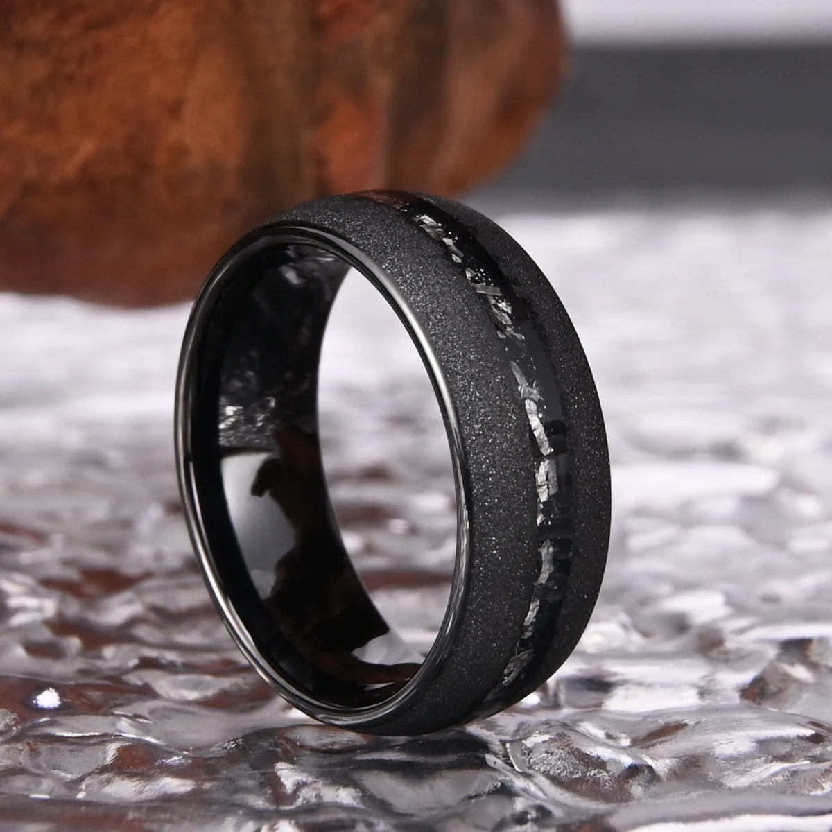 Black Sandblasted Meteorite Tungsten Ring