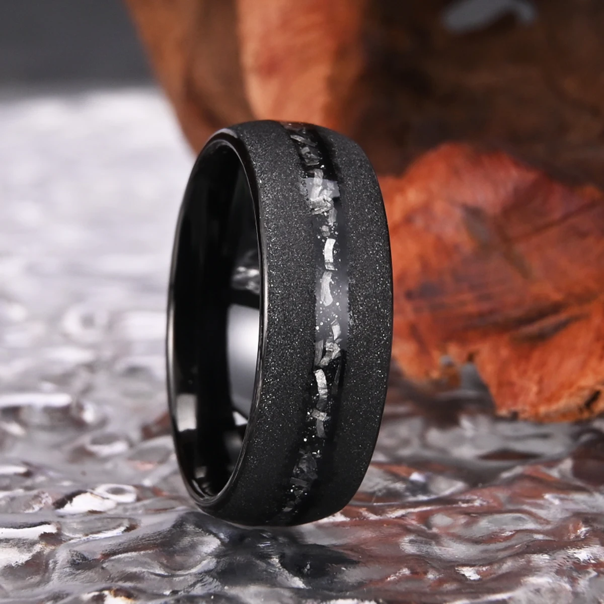 Black Sandblasted Meteorite Tungsten Ring