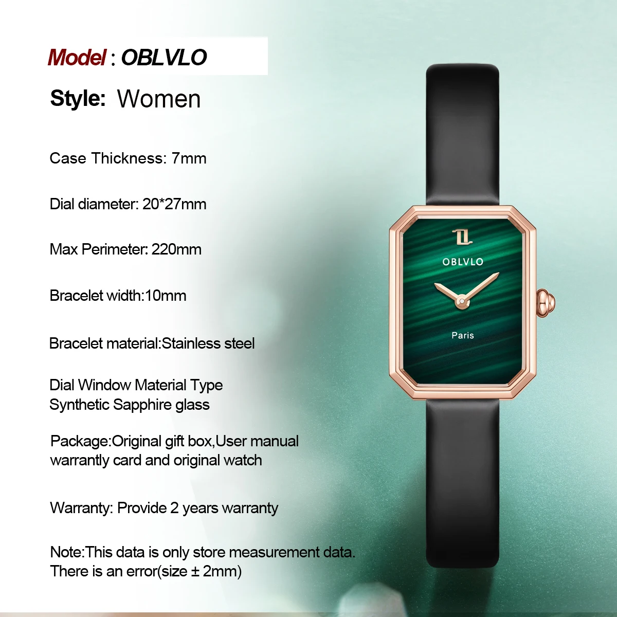 OBLVLO Women’s Malachite Quartz Watch