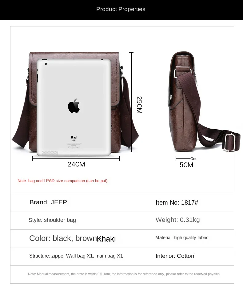 JEEP Men’s Leather Shoulder Bag
