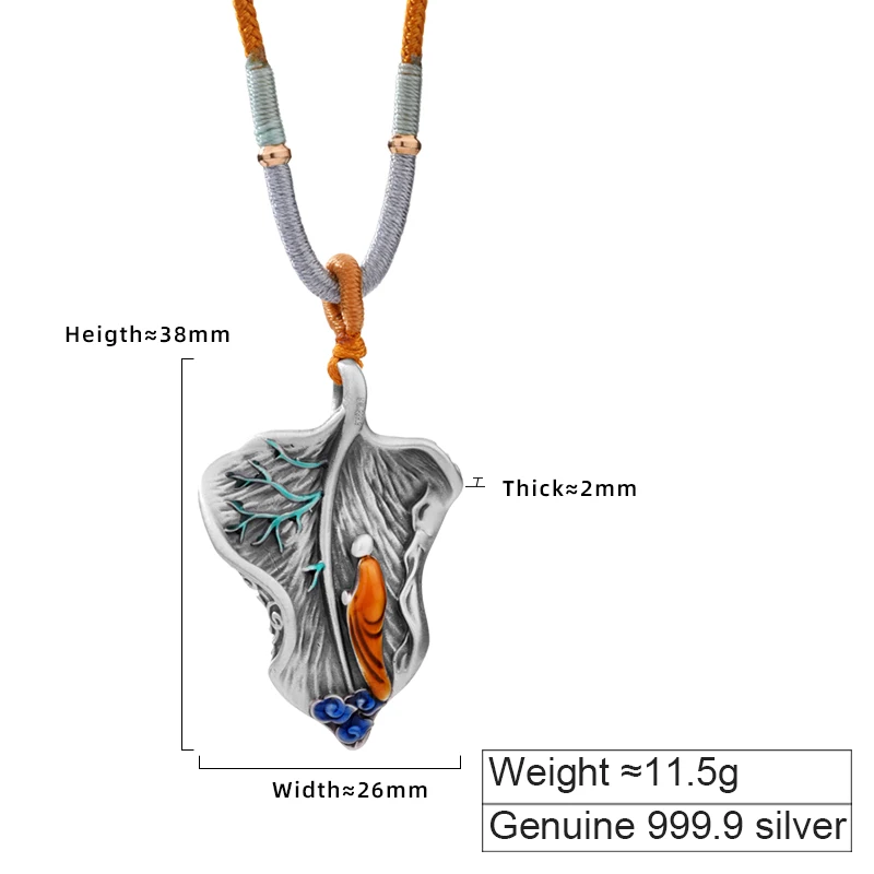 One Leaf Bodhi Necklace 999 Silver Enamel Pendant