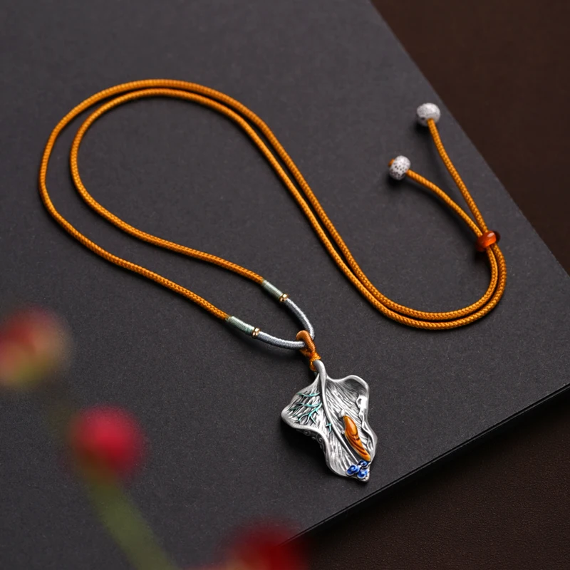 One Leaf Bodhi Necklace 999 Silver Enamel Pendant