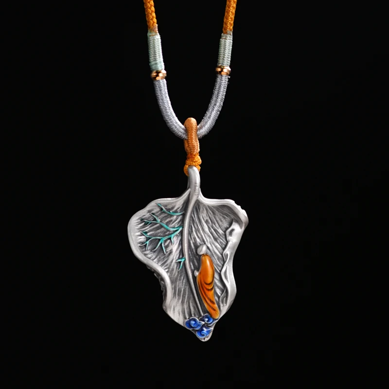 One Leaf Bodhi Necklace 999 Silver Enamel Pendant