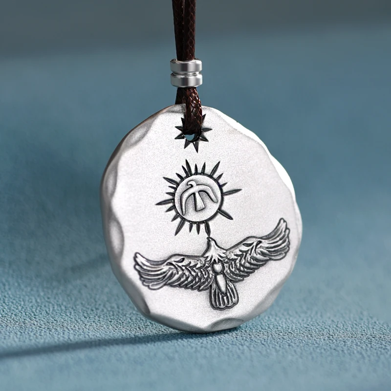 Eagle Round Pendant Necklace 999 Sterling Silver
