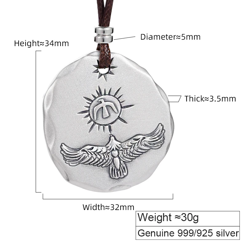 Eagle Round Pendant Necklace 999 Sterling Silver