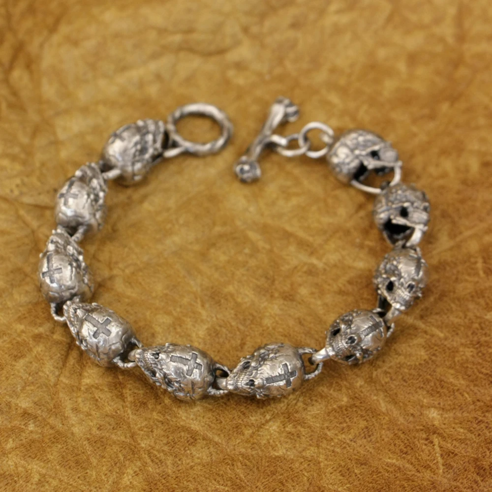 Venom Sterling Silver Cross Skull Bracelet