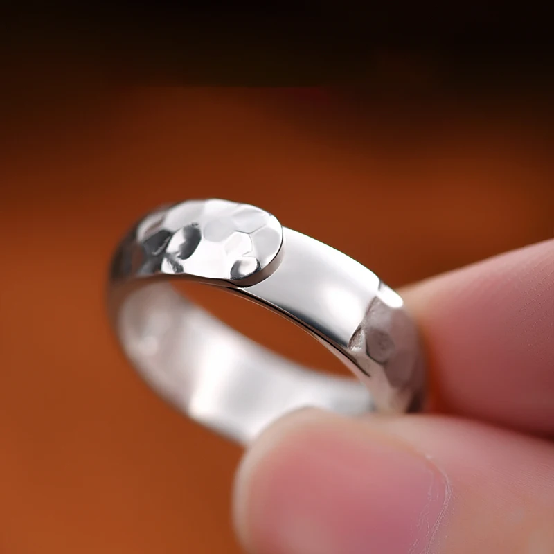 999 Fine Silver Hammered Texture Unisex Ring