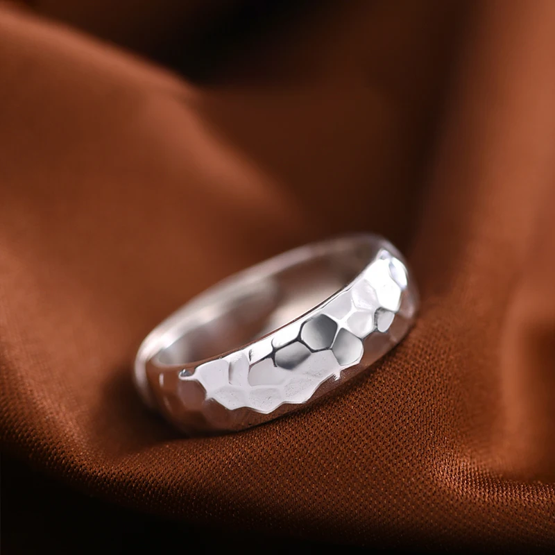 999 Fine Silver Hammered Texture Unisex Ring