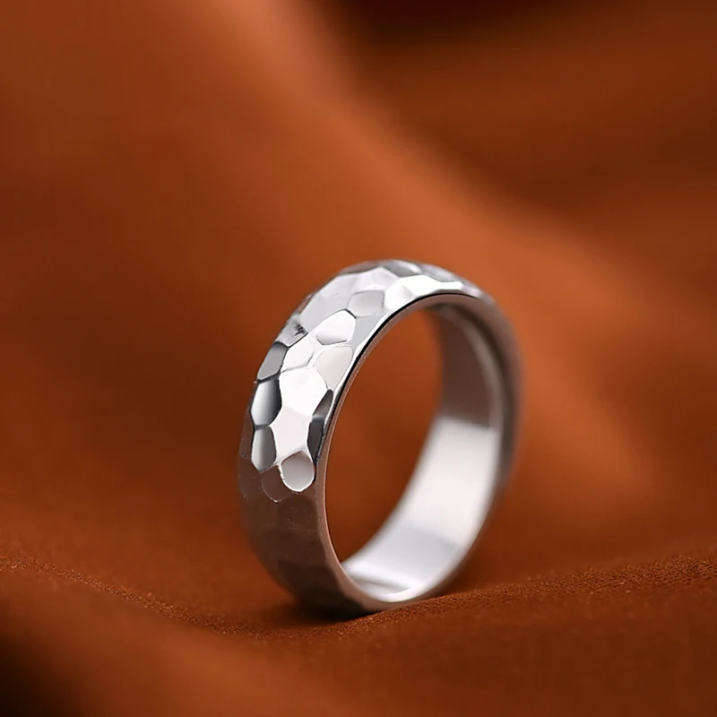 999 Fine Silver Hammered Texture Unisex Ring