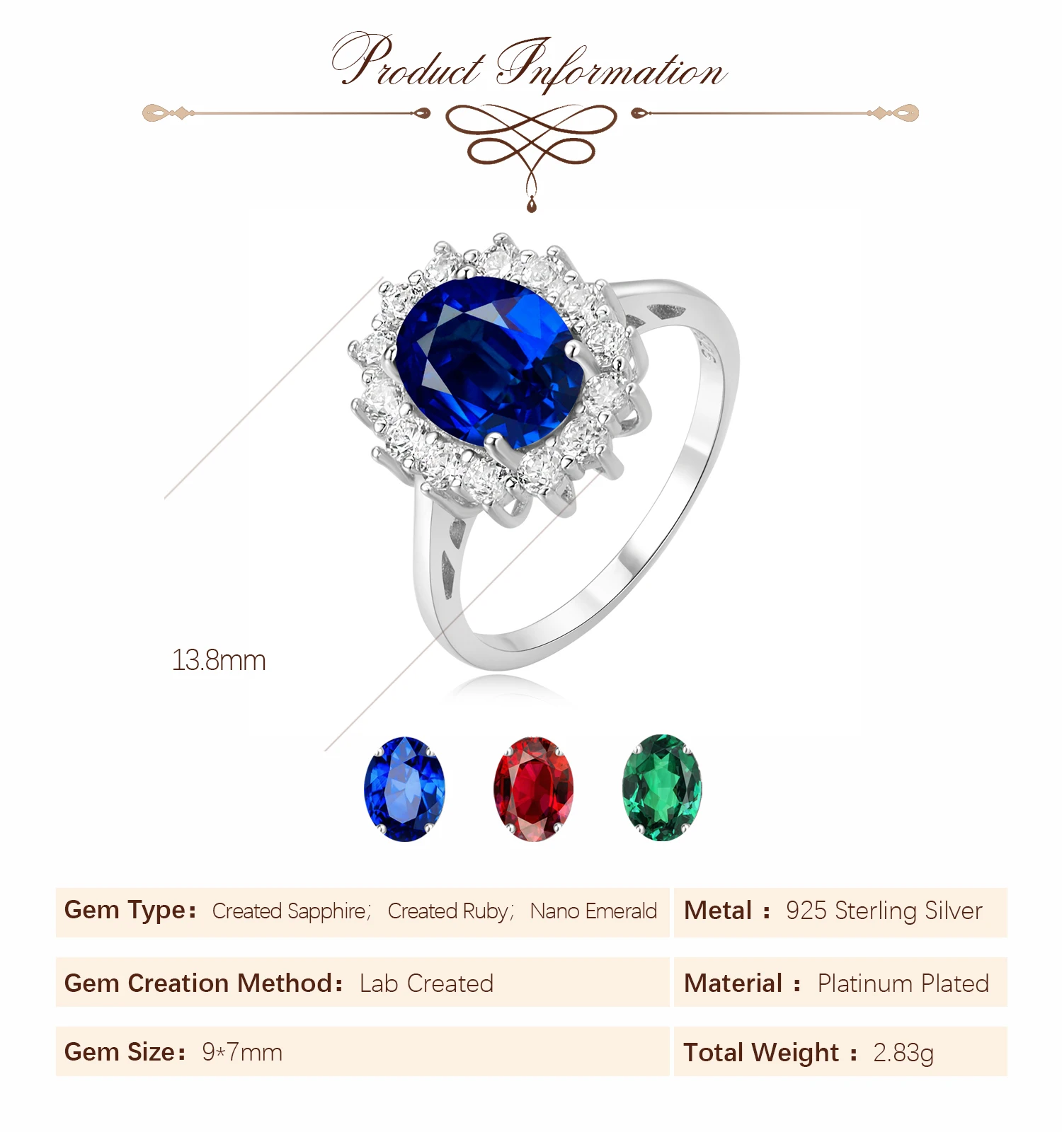 Princess Diana Ring Sapphire Ruby Emerald