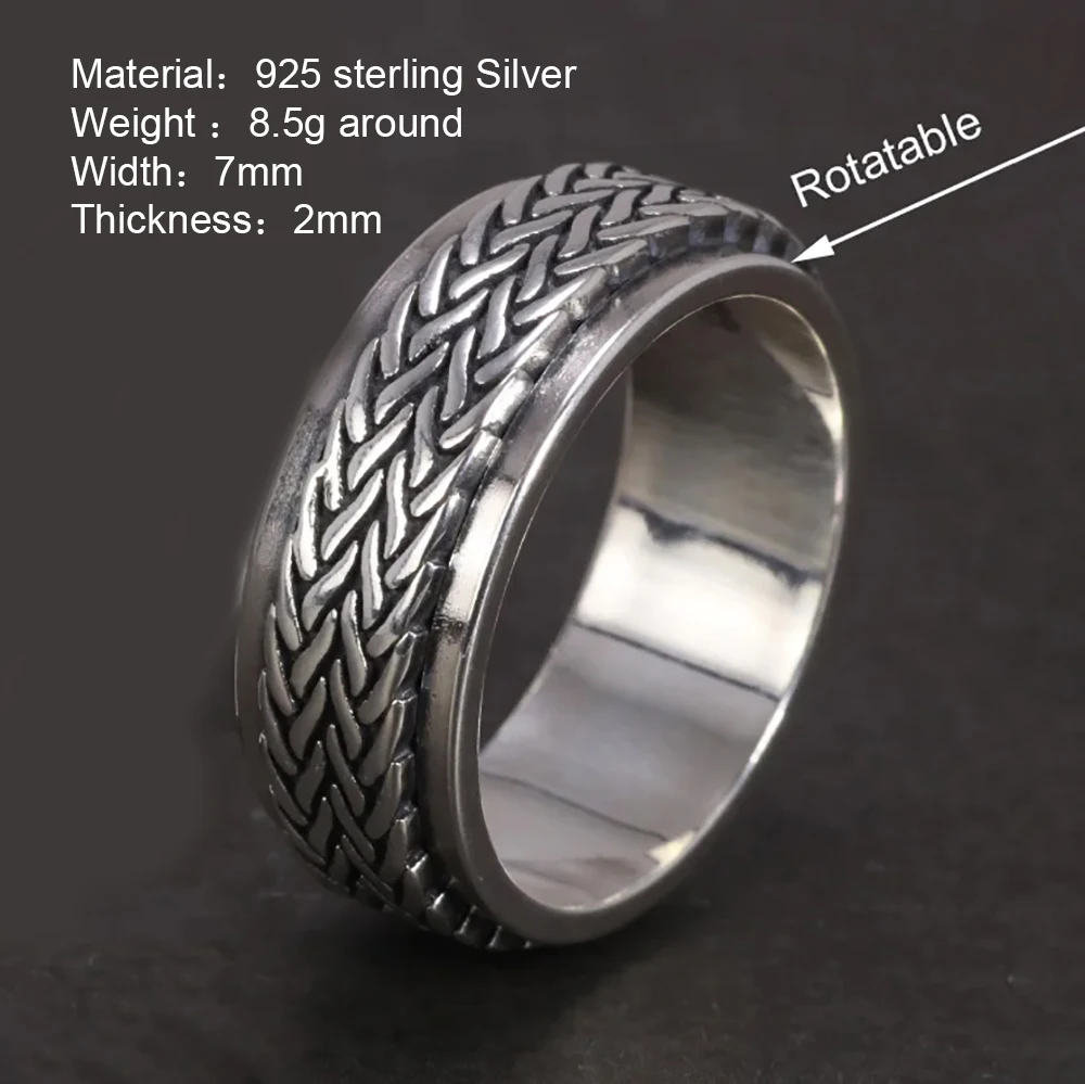 925 Sterling Silver Rotatable Spinner Ring
