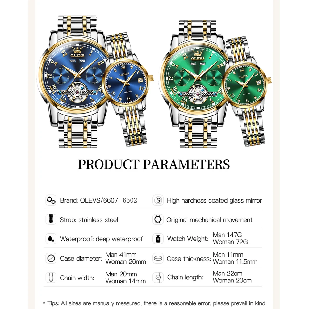 OLEVS His & Hers Mechanical Couple Watches