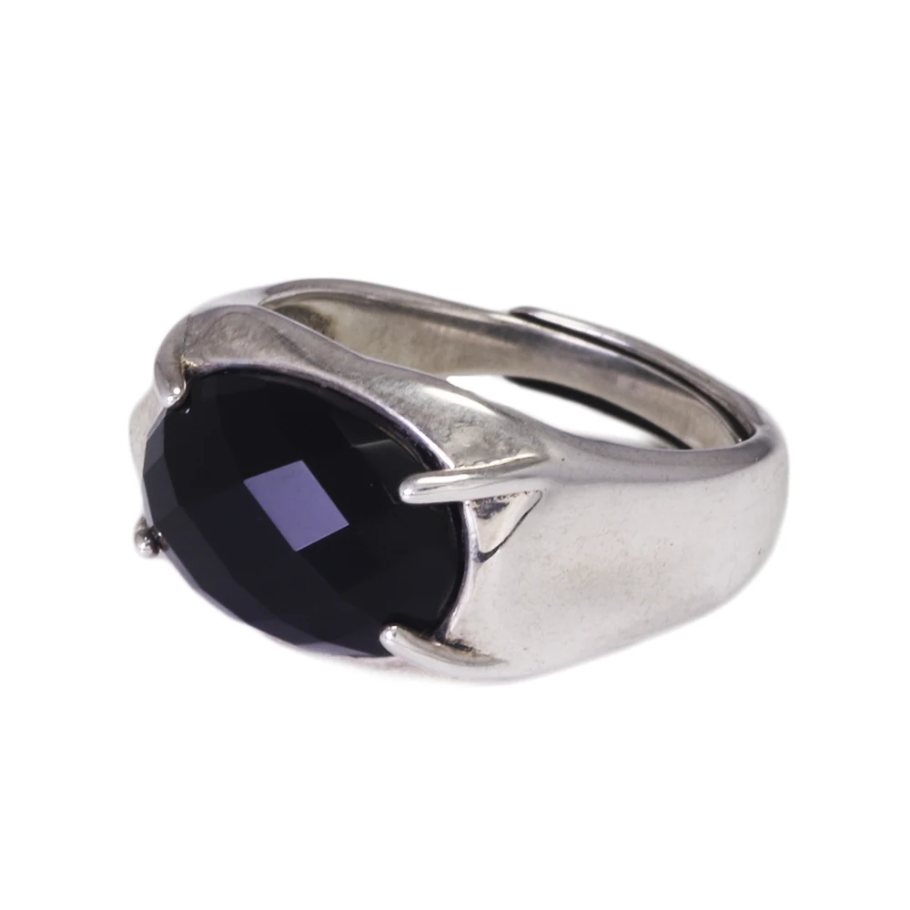 Sterling Silver Natural Black Agate Ring