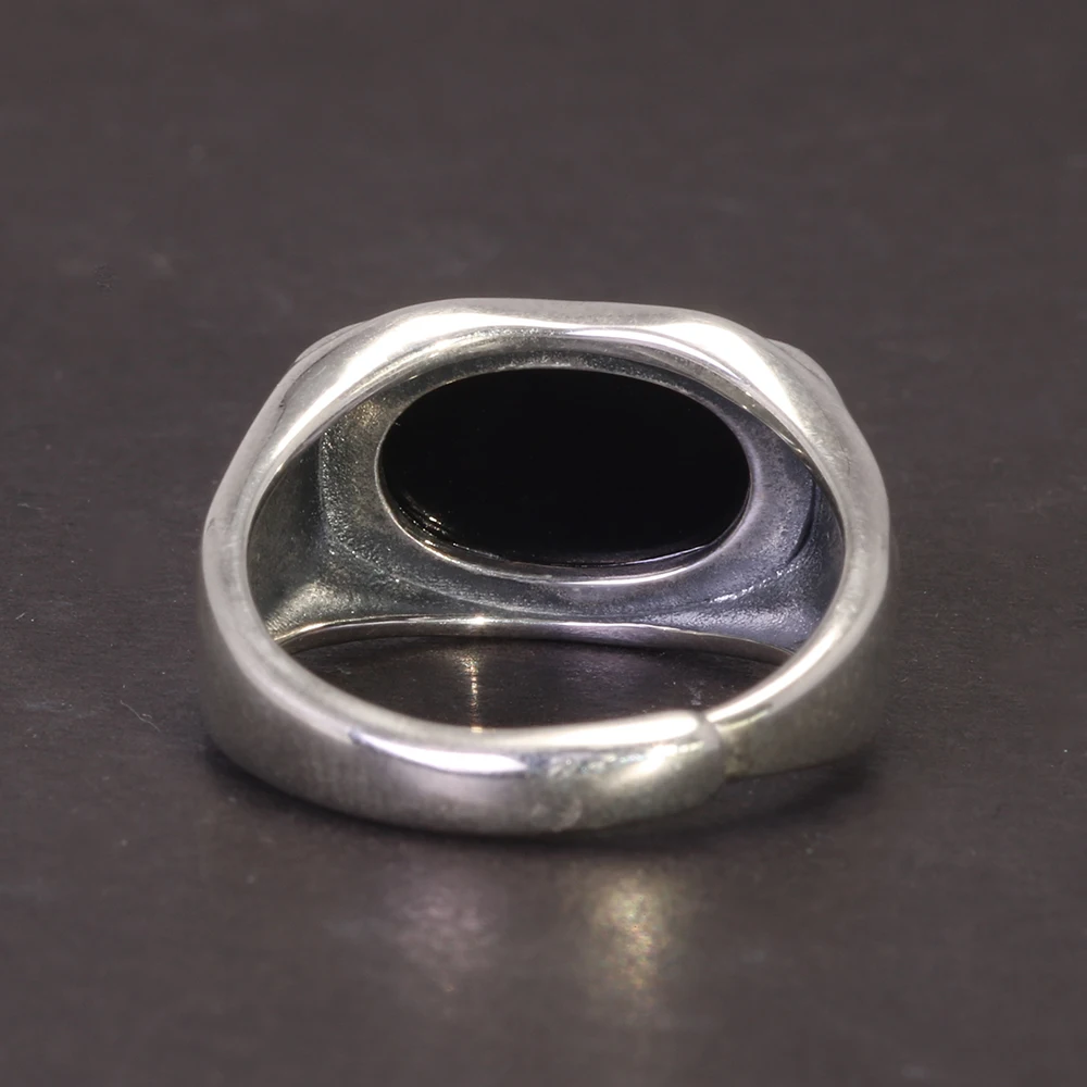 Sterling Silver Natural Black Agate Ring