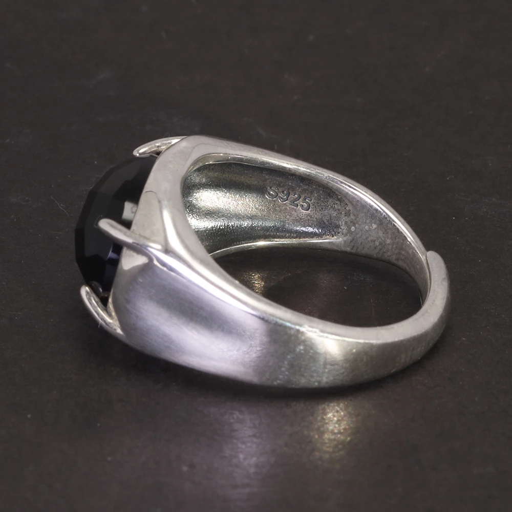 Sterling Silver Natural Black Agate Ring