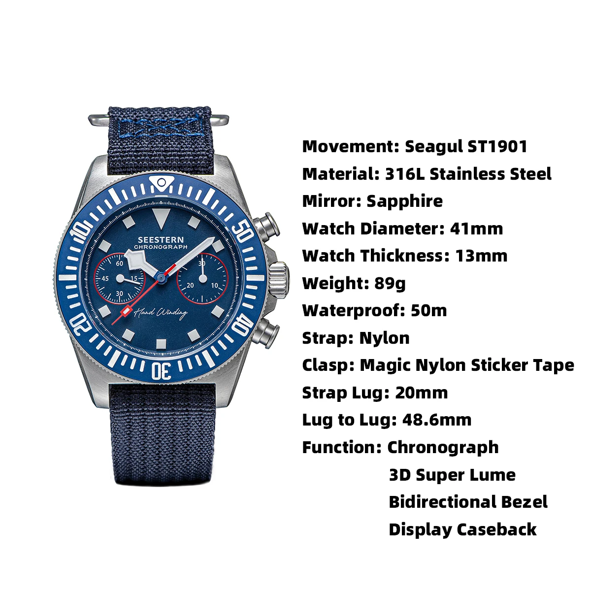 Sugess S445 Chronograph ST1901 Hand-Winding Watch