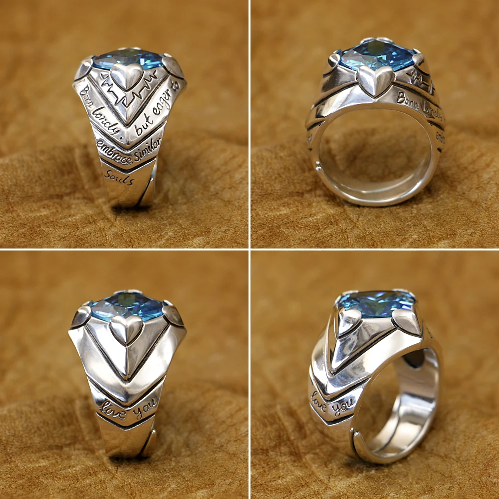 Blue CZ Stone Sterling Silver Heart Ring