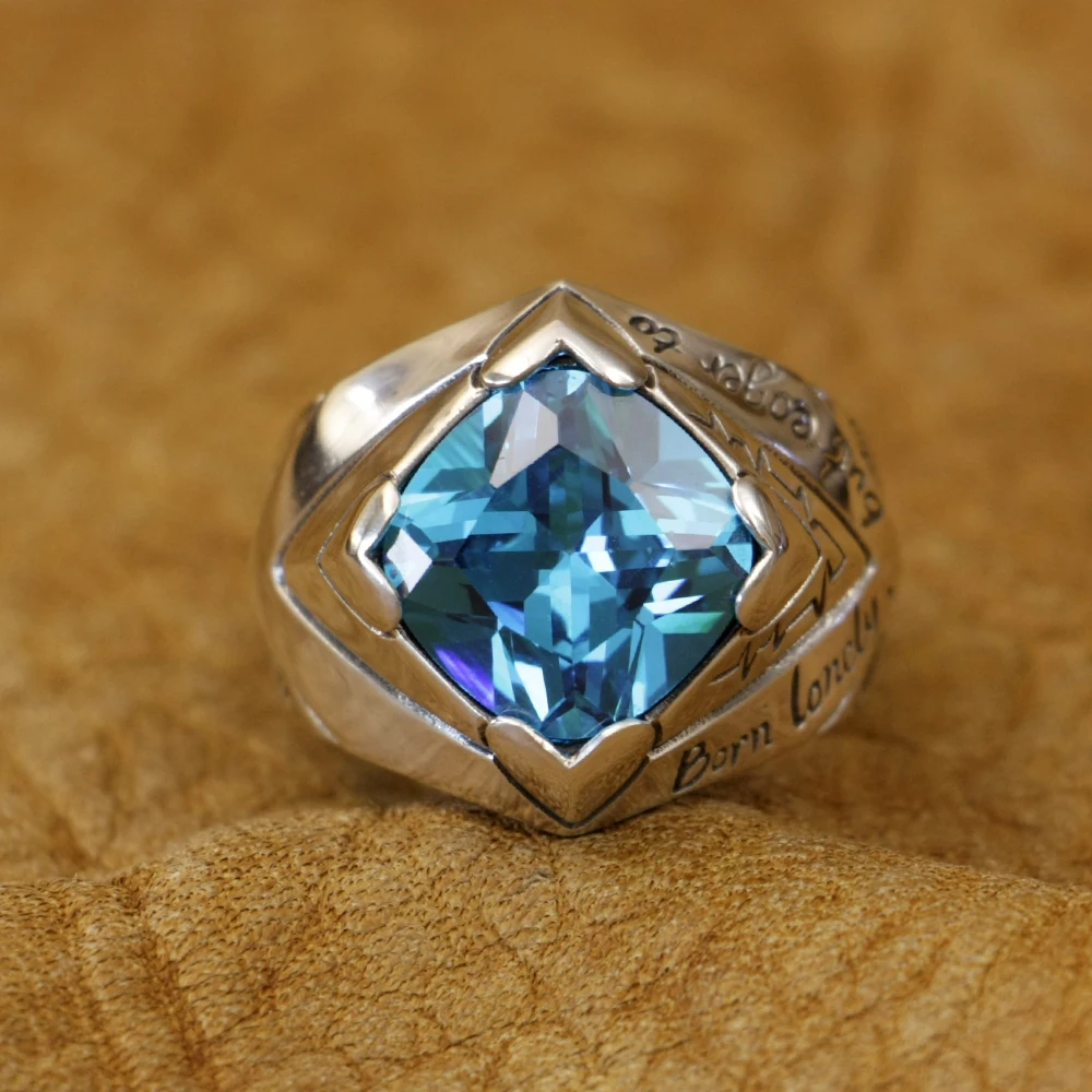 Blue CZ Stone Sterling Silver Heart Ring