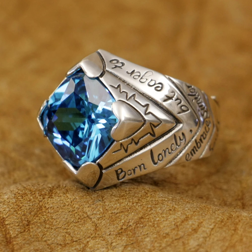 Blue CZ Stone Sterling Silver Heart Ring