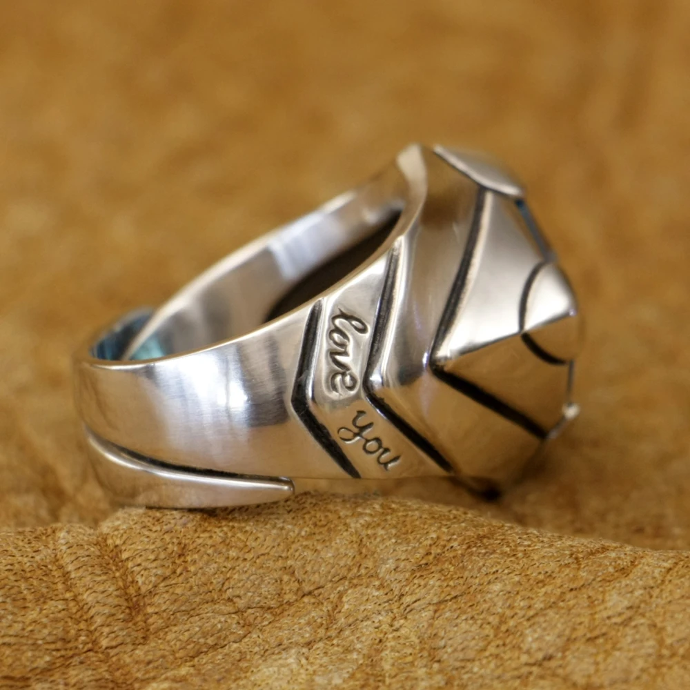 Blue CZ Stone Sterling Silver Heart Ring