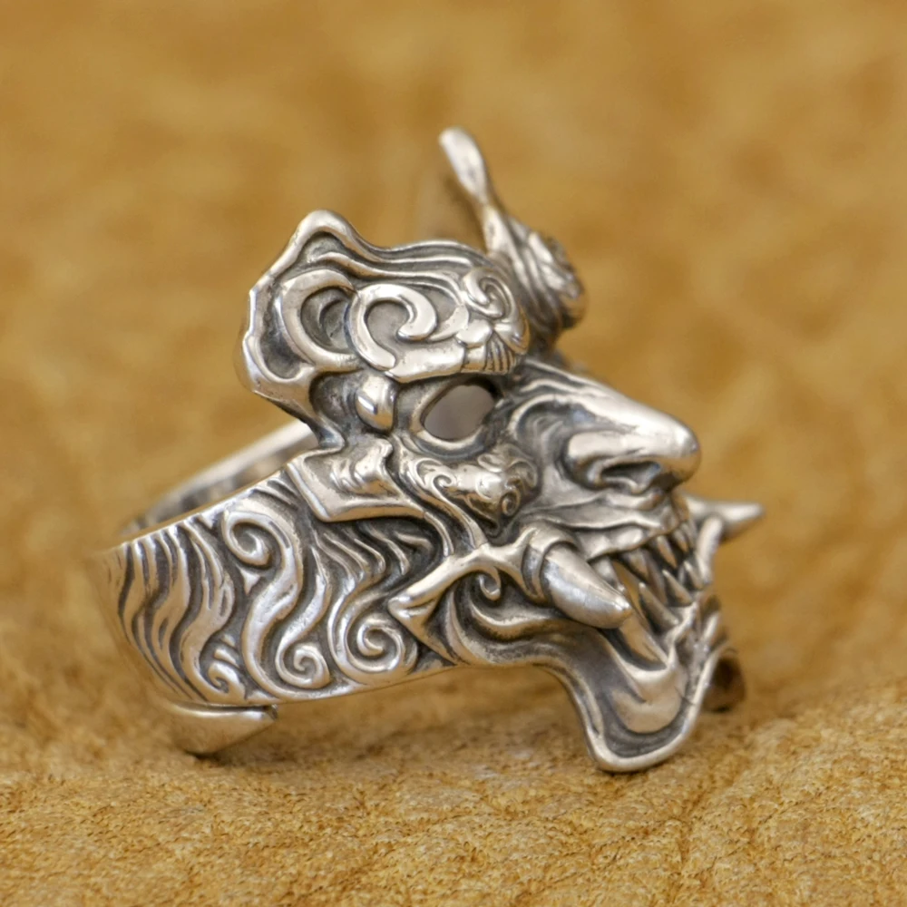 925 Sterling Silver Devil Mask Biker Ring