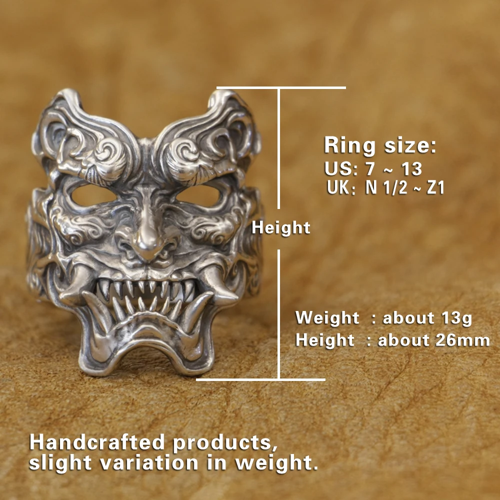 925 Sterling Silver Devil Mask Biker Ring