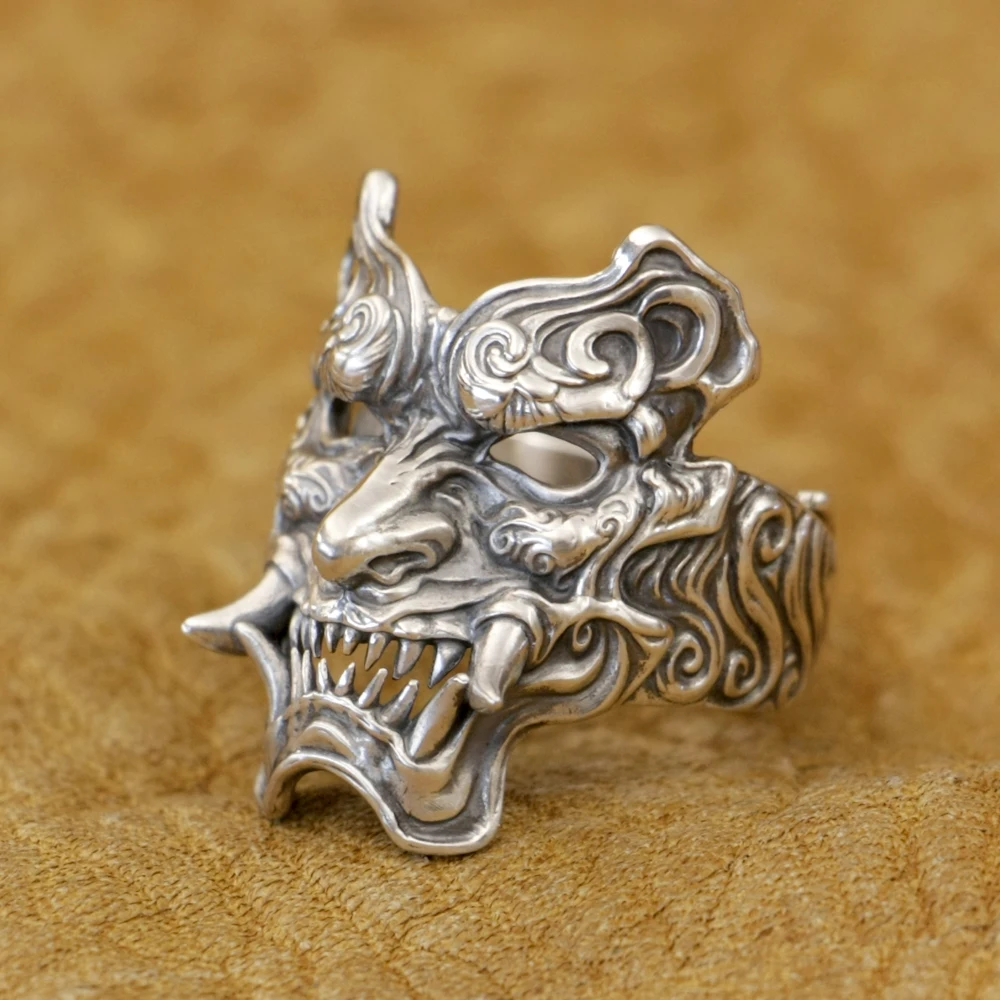 925 Sterling Silver Devil Mask Biker Ring