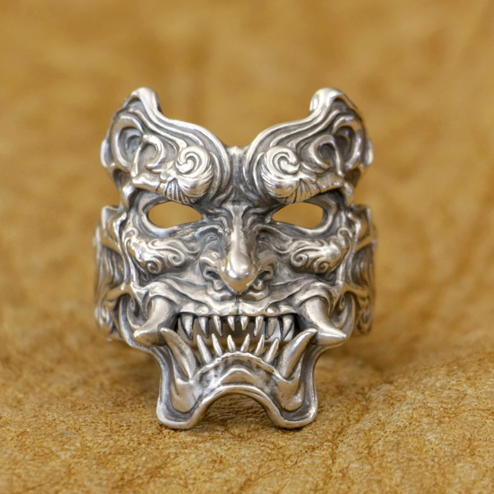 925 Sterling Silver Devil Mask Biker Ring