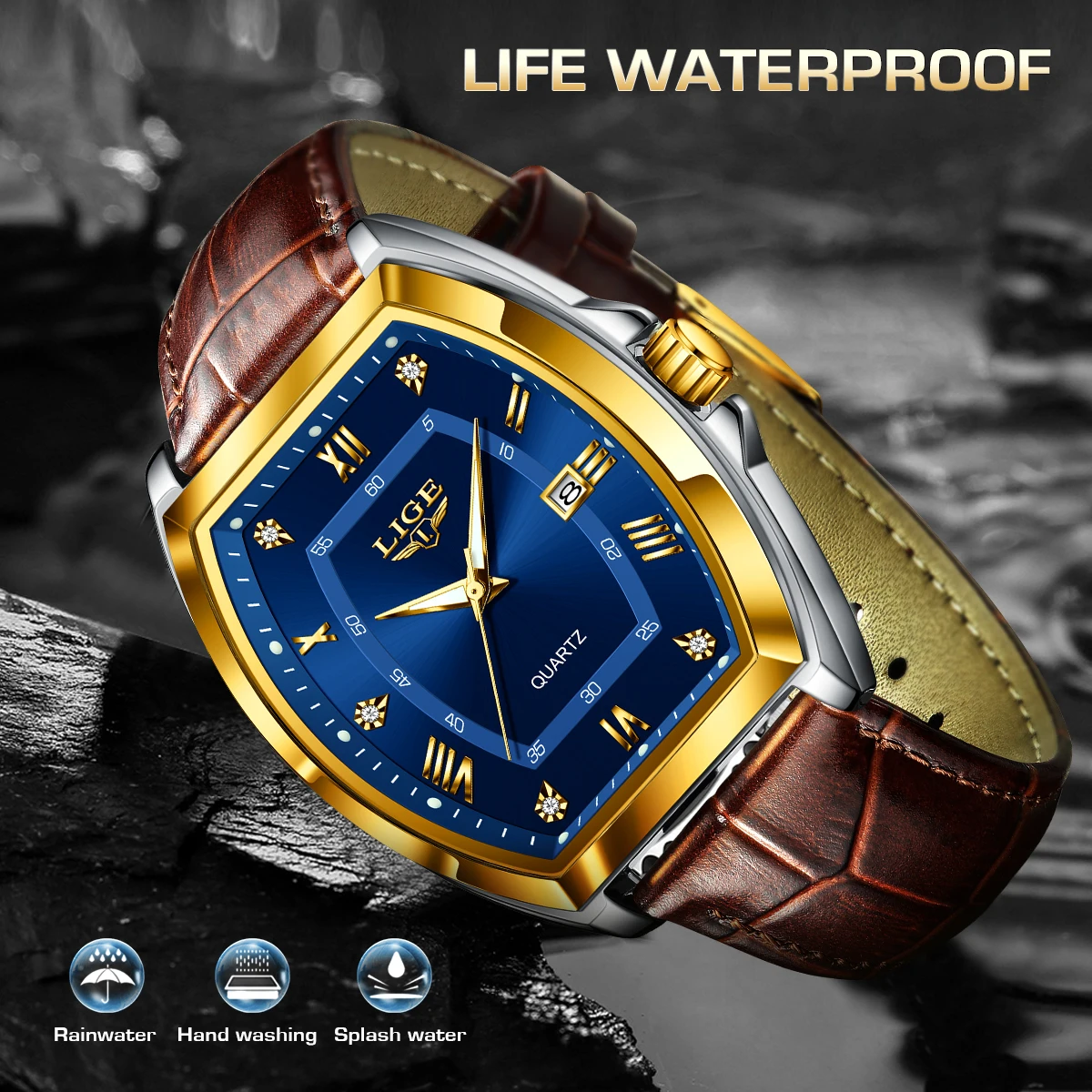 LIGE Men’s Quartz Watch with Diamond Dial