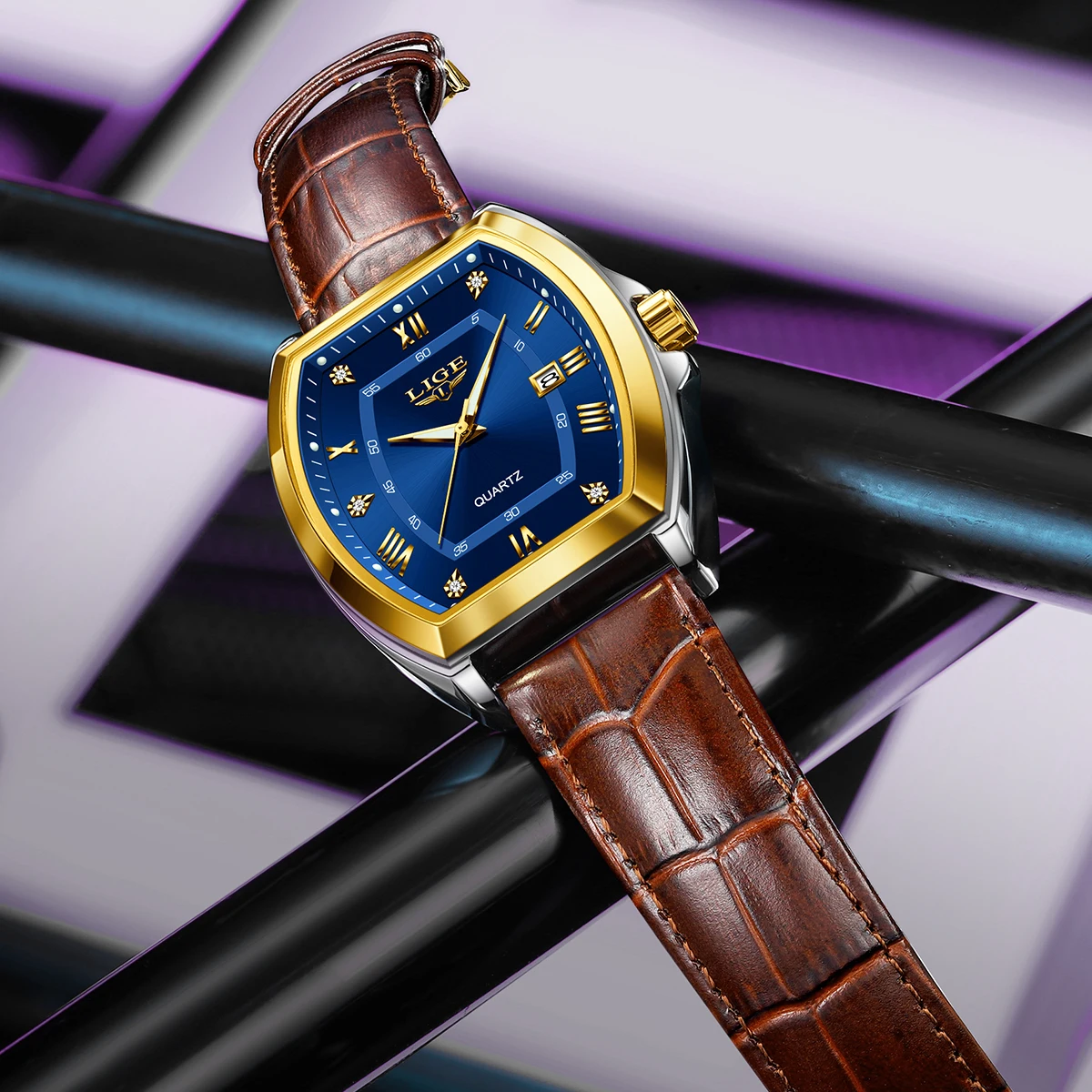 LIGE Men’s Quartz Watch with Diamond Dial