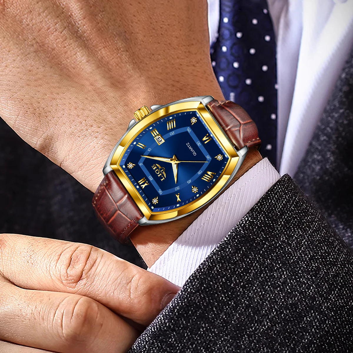 LIGE Men’s Quartz Watch with Diamond Dial