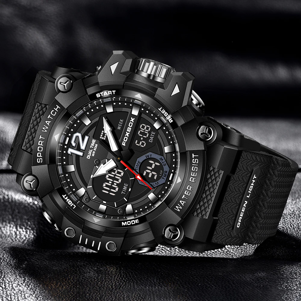 Dual-Display Men’s Shockproof Sports Watch