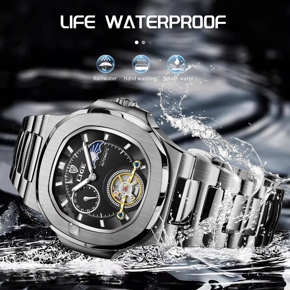 LIGE Affordable Men's Tourbillon Watch
