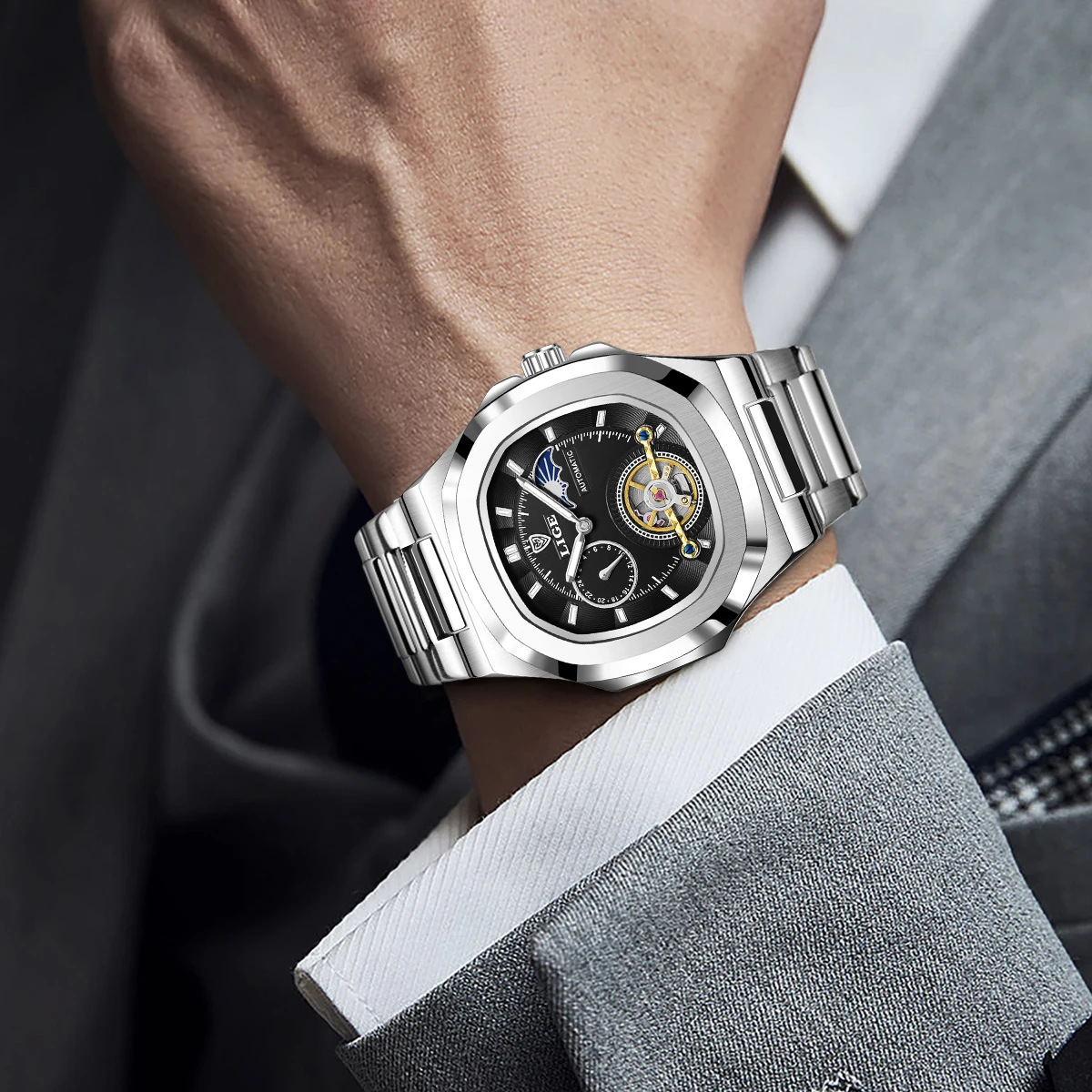 LIGE Affordable Men's Tourbillon Watch