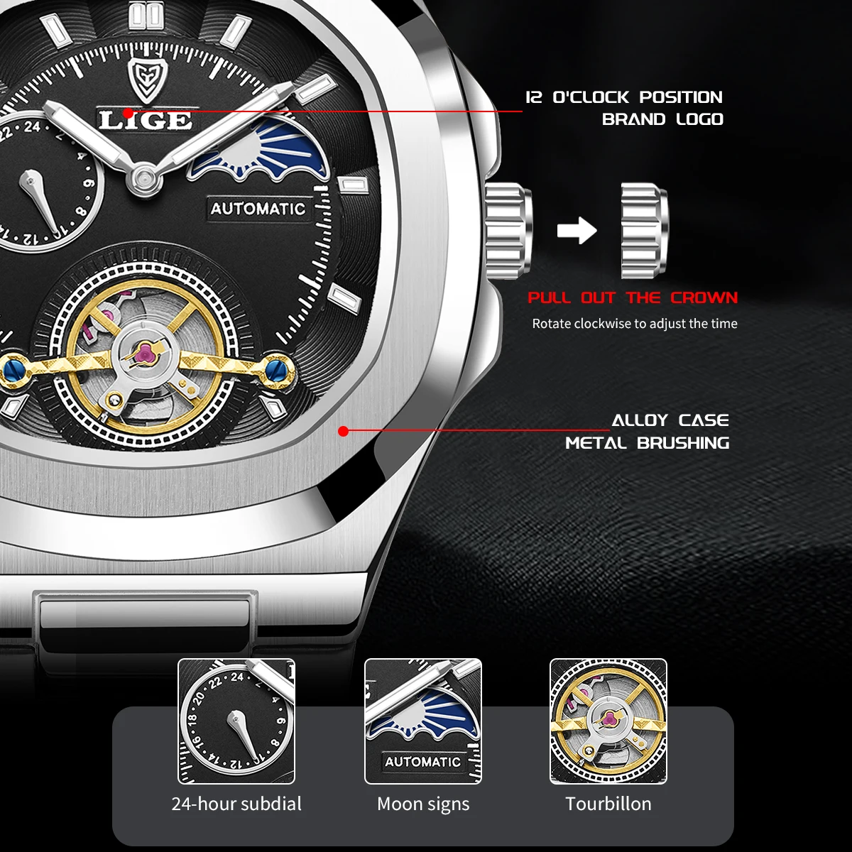 LIGE Affordable Men's Tourbillon Watch