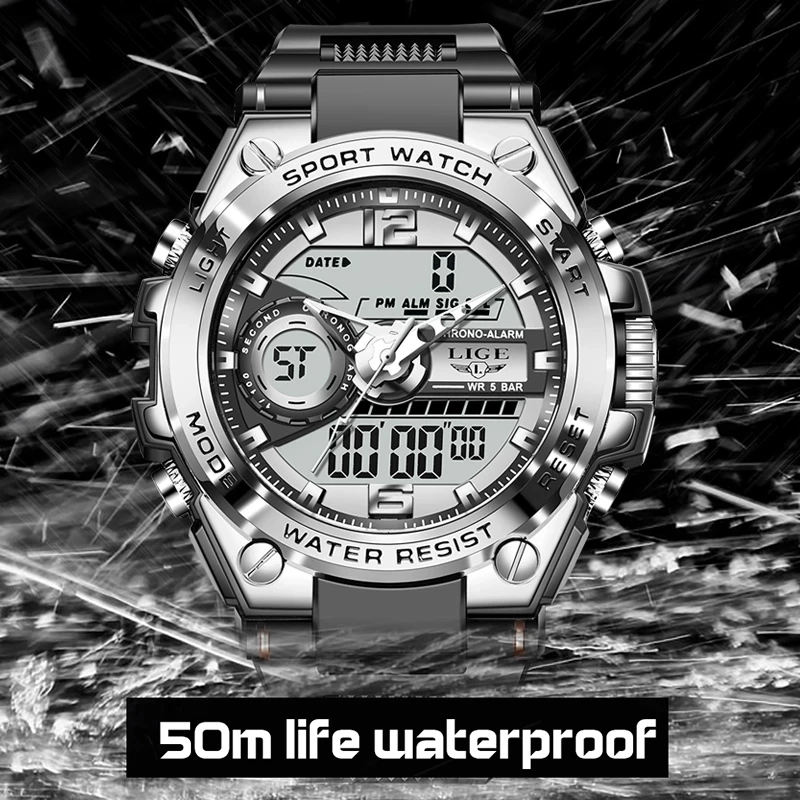 LIGE Military Digital Sports Watch 50M